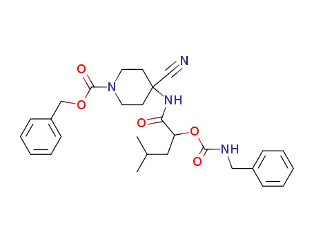 Molecular Structure of 478280-63-6 (1-Piperidinecarboxylic acid,
4-cyano-4-[[4-methyl-1-oxo-2-[[[(phenylmethyl)amino]carbonyl]oxy]pentyl
]amino]-, phenylmethyl ester)