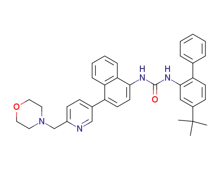 Molecular Structure of 294849-76-6 (Urea,
N-[4-(1,1-dimethylethyl)[1,1'-biphenyl]-2-yl]-N'-[4-[6-(4-morpholinylmethyl
)-3-pyridinyl]-1-naphthalenyl]-)