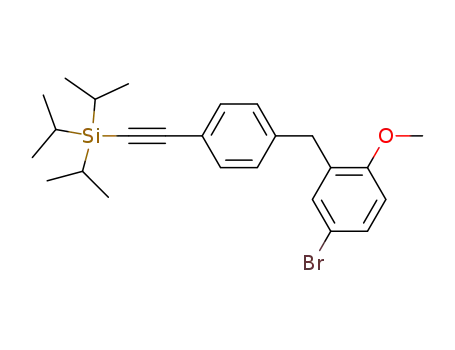 Molecular Structure of 864070-26-8 (Silane,
[[4-[(5-bromo-2-methoxyphenyl)methyl]phenyl]ethynyl]tris(1-methylethyl)-)