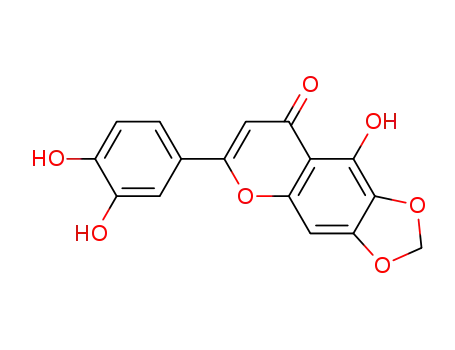Molecular Structure of 501445-14-3 (8H-1,3-Dioxolo[4,5-g][1]benzopyran-8-one,
6-(3,4-dihydroxyphenyl)-9-hydroxy-)