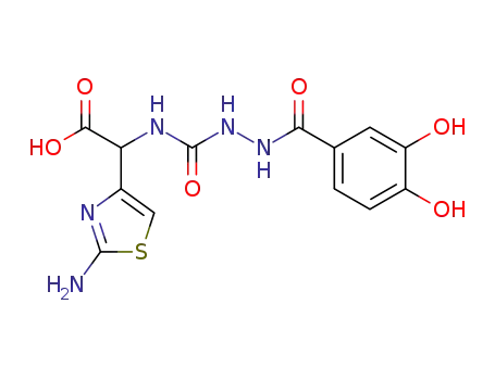Molecular Structure of 105575-06-2 (4-Thiazoleacetic acid,
2-amino-a-[[[2-(3,4-dihydroxybenzoyl)hydrazino]carbonyl]amino]-)