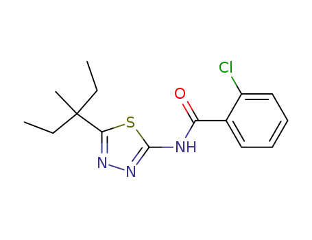 Molecular Structure of 82559-28-2 (Benzamide,
2-chloro-N-[5-(1-ethyl-1-methylpropyl)-1,3,4-thiadiazol-2-yl]-)