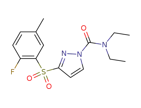 Molecular Structure of 143531-36-6 (1H-Pyrazole-1-carboxamide,
N,N-diethyl-3-[(2-fluoro-5-methylphenyl)sulfonyl]-)