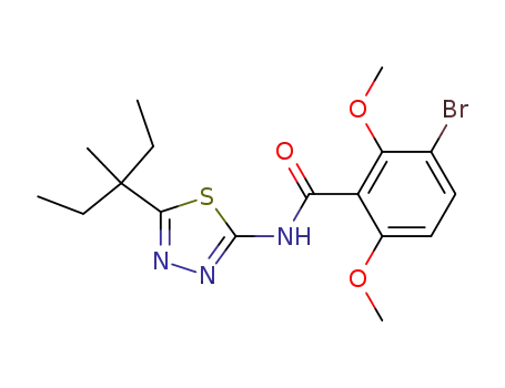 Molecular Structure of 82559-85-1 (Benzamide,
3-bromo-N-[5-(1-ethyl-1-methylpropyl)-1,3,4-thiadiazol-2-yl]-2,6-dimeth
oxy-)