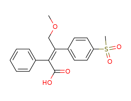 Molecular Structure of 194736-70-4 (Benzeneacetic acid,
a-[2-methoxy-1-[4-(methylsulfonyl)phenyl]ethylidene]-, (E)-)