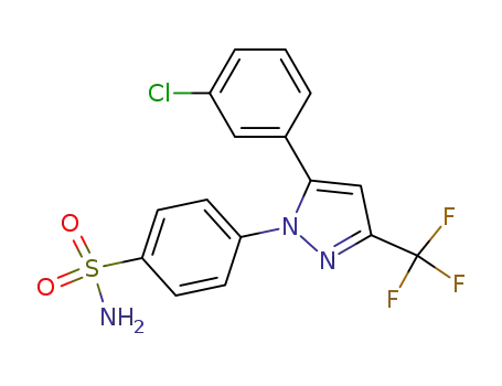 Molecular Structure of 170569-95-6 (Benzenesulfonamide,
4-[5-(3-chlorophenyl)-3-(trifluoromethyl)-1H-pyrazol-1-yl]-)
