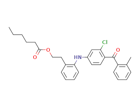 Molecular Structure of 500874-67-9 (Hexanoic acid,
2-[2-[[3-chloro-4-(2-methylbenzoyl)phenyl]amino]phenyl]ethyl ester)