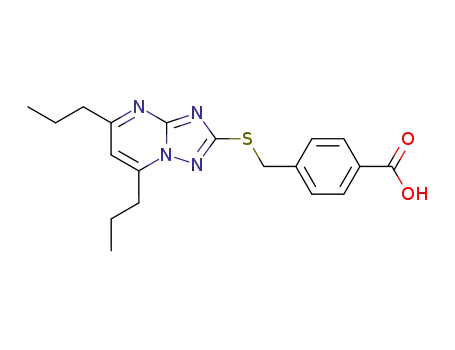 Molecular Structure of 64301-05-9 (Benzoic acid,
4-[[(5,7-dipropyl[1,2,4]triazolo[1,5-a]pyrimidin-2-yl)thio]methyl]-)