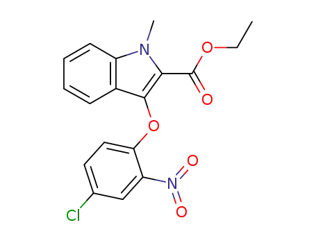 Molecular Structure of 63155-57-7 (1H-Indole-2-carboxylic acid, 3-(4-chloro-2-nitrophenoxy)-1-methyl-, ethyl
ester)
