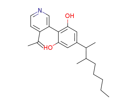 Molecular Structure of 63084-20-8 (1,3-Benzenediol,
5-(1,2-dimethylheptyl)-2-[4-(1-methylethenyl)-3-pyridinyl]-)