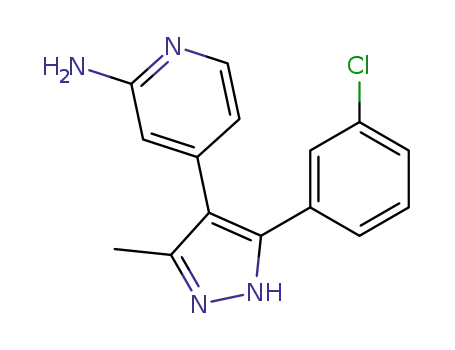 Molecular Structure of 216504-83-5 (2-Pyridinamine, 4-[3-(3-chlorophenyl)-5-methyl-1H-pyrazol-4-yl]-)