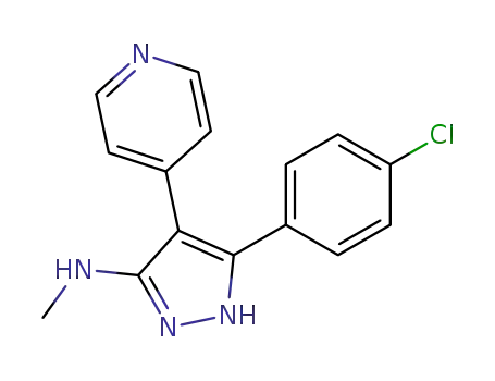 Molecular Structure of 216505-74-7 (1H-Pyrazol-3-amine, 5-(4-chlorophenyl)-N-methyl-4-(4-pyridinyl)-)
