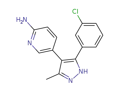 Molecular Structure of 216504-82-4 (2-Pyridinamine, 5-[3-(3-chlorophenyl)-5-methyl-1H-pyrazol-4-yl]-)