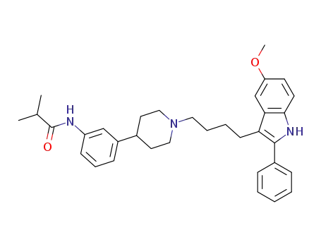 Molecular Structure of 487049-41-2 (Propanamide,
N-[3-[1-[4-(5-methoxy-2-phenyl-1H-indol-3-yl)butyl]-4-piperidinyl]phenyl]-
2-methyl-)