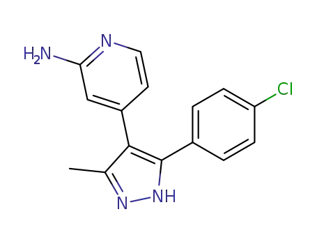 Molecular Structure of 216504-86-8 (2-Pyridinamine, 4-[3-(4-chlorophenyl)-5-methyl-1H-pyrazol-4-yl]-)