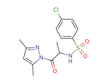 Molecular Structure of 61928-72-1 (1H-Pyrazole,
1-[2-[[(4-chlorophenyl)sulfonyl]amino]-1-oxopropyl]-3,5-dimethyl-)