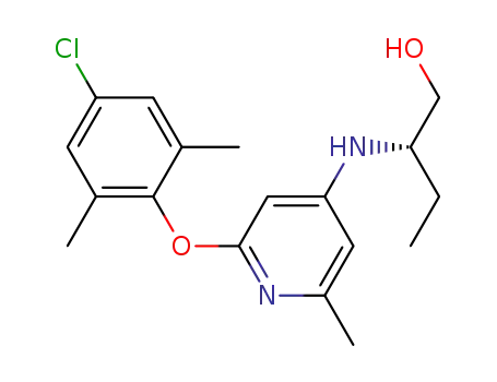 Molecular Structure of 351380-65-9 (1-Butanol,
2-[[2-(4-chloro-2,6-dimethylphenoxy)-6-methyl-4-pyridinyl]amino]-, (2S)-)