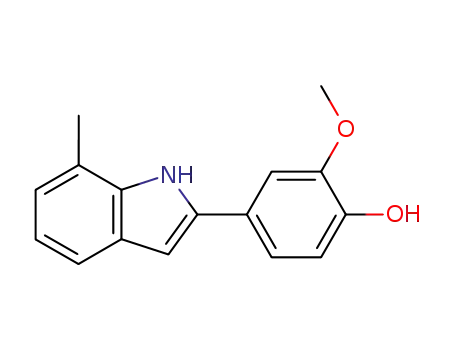 Molecular Structure of 62613-66-5 (Phenol, 2-methoxy-4-(7-methyl-1H-indol-2-yl)-)