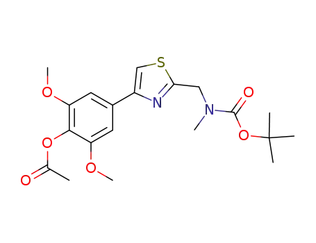 Molecular Structure of 335247-47-7 (Carbamic acid,
[[4-[4-(acetyloxy)-3,5-dimethoxyphenyl]-2-thiazolyl]methyl]methyl-,
1,1-dimethylethyl ester)