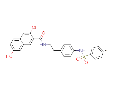 Molecular Structure of 396074-14-9 (2-Naphthalenecarboxamide,
N-[2-[4-[[(4-fluorophenyl)sulfonyl]amino]phenyl]ethyl]-3,7-dihydroxy-)