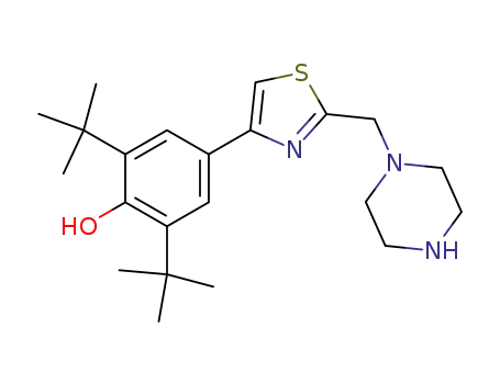 Molecular Structure of 335246-38-3 (Phenol, 2,6-bis(1,1-dimethylethyl)-4-[2-(1-piperazinylmethyl)-4-thiazolyl]-)