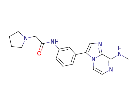 Molecular Structure of 825629-80-9 (1-Pyrrolidineacetamide,
N-[3-[8-(methylamino)imidazo[1,2-a]pyrazin-3-yl]phenyl]-)