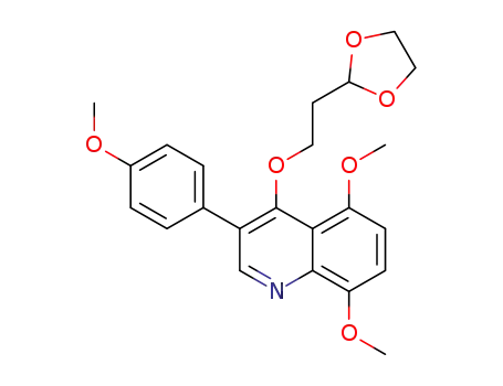 Molecular Structure of 327593-38-4 (Quinoline,
4-[2-(1,3-dioxolan-2-yl)ethoxy]-5,8-dimethoxy-3-(4-methoxyphenyl)-)