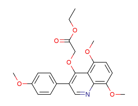Molecular Structure of 327593-32-8 (Acetic acid, [[5,8-dimethoxy-3-(4-methoxyphenyl)-4-quinolinyl]oxy]-,
ethyl ester)