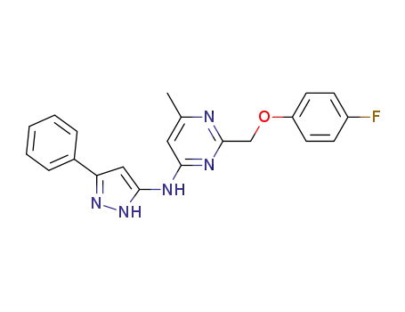 Molecular Structure of 438206-06-5 (4-Pyrimidinamine,
2-[(4-fluorophenoxy)methyl]-6-methyl-N-(5-phenyl-1H-pyrazol-3-yl)-)