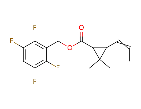 Molecular Structure of 240494-68-2 (Cyclopropanecarboxylic acid, 2,2-dimethyl-3-(1-propenyl)-,
(2,3,5,6-tetrafluorophenyl)methyl ester)