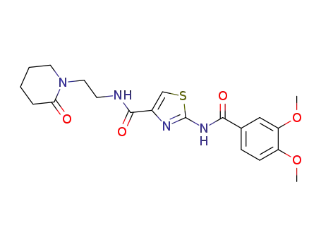 Molecular Structure of 185104-47-6 (4-Thiazolecarboxamide,
2-[(3,4-dimethoxybenzoyl)amino]-N-[2-(2-oxo-1-piperidinyl)ethyl]-)