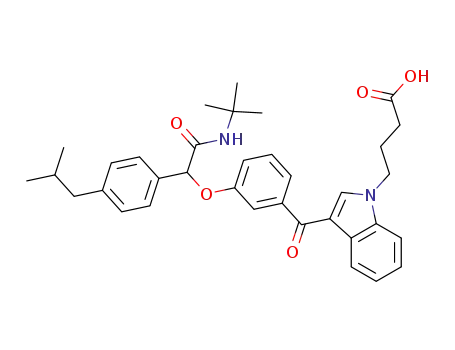 Molecular Structure of 139155-18-3 (1H-Indole-1-butanoic acid,
3-[3-[2-[(1,1-dimethylethyl)amino]-1-[4-(2-methylpropyl)phenyl]-2-oxoeth
oxy]benzoyl]-)
