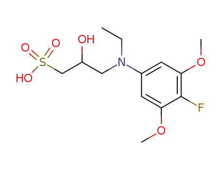 Molecular Structure of 143205-23-6 (1-Propanesulfonic acid,
3-[ethyl(4-fluoro-3,5-dimethoxyphenyl)amino]-2-hydroxy-)