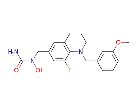 Molecular Structure of 138910-76-6 (Urea,
N-[[8-fluoro-1,2,3,4-tetrahydro-1-[(3-methoxyphenyl)methyl]-6-quinolinyl]
methyl]-N-hydroxy-)