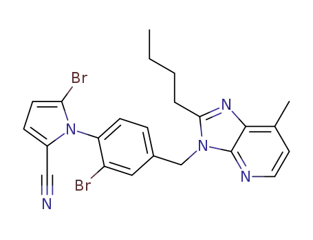 Molecular Structure of 142015-41-6 (1H-Pyrrole-2-carbonitrile,
5-bromo-1-[2-bromo-4-[(2-butyl-7-methyl-3H-imidazo[4,5-b]pyridin-3-yl)
methyl]phenyl]-)