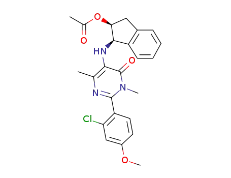 Molecular Structure of 590381-28-5 (4(3H)-Pyrimidinone,
5-[[(1R,2S)-2-(acetyloxy)-2,3-dihydro-1H-inden-1-yl]amino]-2-(2-chloro-
4-methoxyphenyl)-3,6-dimethyl-)