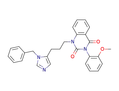 Molecular Structure of 602334-68-9 (2,4(1H,3H)-Quinazolinedione,
3-(2-methoxyphenyl)-1-[3-[1-(phenylmethyl)-1H-imidazol-5-yl]propyl]-)