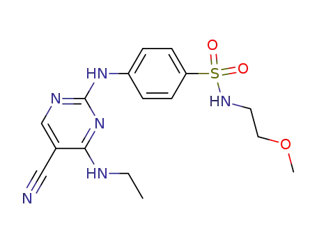 Molecular Structure of 389604-57-3 (Benzenesulfonamide,
4-[[5-cyano-4-(ethylamino)-2-pyrimidinyl]amino]-N-(2-methoxyethyl)-)