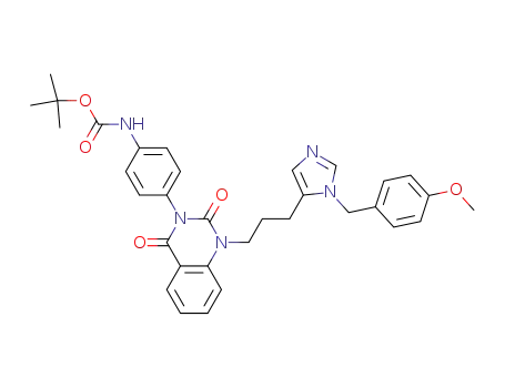 Molecular Structure of 602334-49-6 (Carbamic acid,
[4-[1,4-dihydro-1-[3-[1-[(4-methoxyphenyl)methyl]-1H-imidazol-5-yl]prop
yl]-2,4-dioxo-3(2H)-quinazolinyl]phenyl]-, 1,1-dimethylethyl ester)