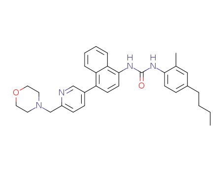 Molecular Structure of 847023-63-6 (Urea,
N-(4-butyl-2-methylphenyl)-N'-[4-[6-(4-morpholinylmethyl)-3-pyridinyl]-1-
naphthalenyl]-)
