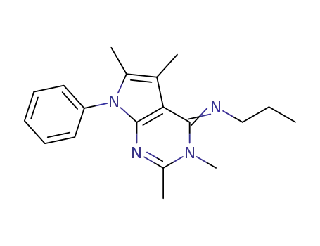 Molecular Structure of 142228-47-5 (1-Propanamine,
N-(3,7-dihydro-2,3,5,6-tetramethyl-7-phenyl-4H-pyrrolo[2,3-d]pyrimidin-
4-ylidene)-)