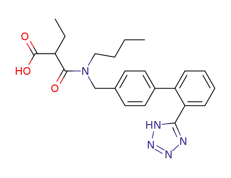 Molecular Structure of 143095-88-9 (Butanoic acid,
2-[[butyl[[2'-(1H-tetrazol-5-yl)[1,1'-biphenyl]-4-yl]methyl]amino]carbonyl]-)