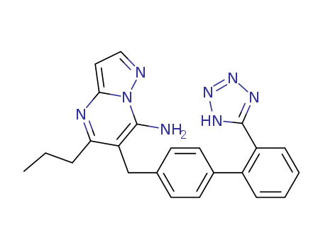 Molecular Structure of 151327-12-7 (Pyrazolo[1,5-a]pyrimidin-7-amine,5-propyl-6-[[2'-(2H-tetrazol-5-yl)[1,1'-biphenyl]-4-yl]methyl]-)