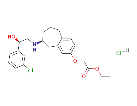 Molecular Structure of 152357-12-5 (Acetic acid,2-[[(8S)-8-[[(2R)-2-(3-chlorophenyl)-2-hydroxyethyl]amino]-6,7,8,9-tetrahydro-5H-benzocyclohepten-2-yl]oxy]-,ethyl ester, hydrochloride (1:1))