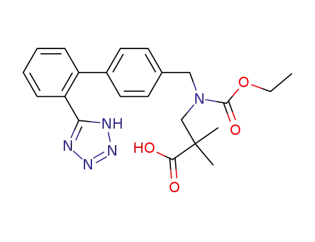 Molecular Structure of 137863-65-1 (Propanoic acid,
3-[(ethoxycarbonyl)[[2'-(1H-tetrazol-5-yl)[1,1'-biphenyl]-4-yl]methyl]amino
]-2,2-dimethyl-)