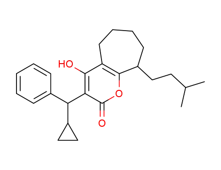 Molecular Structure of 166282-87-7 (Cyclohepta[b]pyran-2(5H)-one,
3-(cyclopropylphenylmethyl)-6,7,8,9-tetrahydro-4-hydroxy-9-(3-methylbut
yl)-)