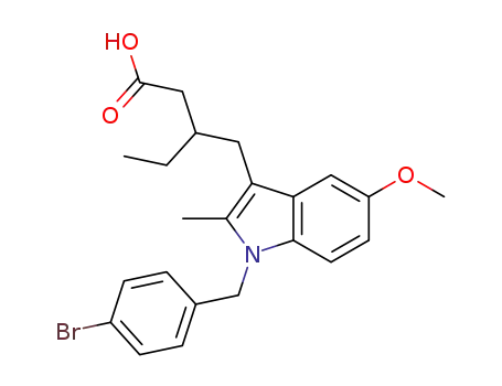Molecular Structure of 185737-30-8 (1H-Indole-3-butanoic acid,
1-[(4-bromophenyl)methyl]-b-ethyl-5-methoxy-2-methyl-)