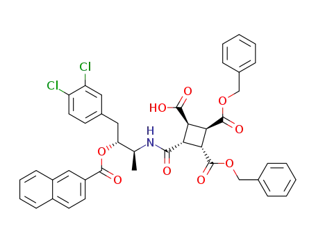 Molecular Structure of 184487-99-8 (1,2,3-Cyclobutanetricarboxylic acid,
4-[[[(1S,2R)-3-(3,4-dichlorophenyl)-1-methyl-2-[(2-naphthalenylcarbonyl)
oxy]propyl]amino]carbonyl]-, 1,2-bis(phenylmethyl) ester,
(1R,2R,3R,4R)-)