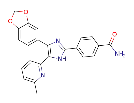 Molecular Structure of 364050-19-1 (Benzamide,
4-[4-(1,3-benzodioxol-5-yl)-5-(6-methyl-2-pyridinyl)-1H-imidazol-2-yl]-)