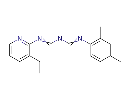Molecular Structure of 65259-33-8 (Methanimidamide,
N'-(2,4-dimethylphenyl)-N-[[(3-ethyl-2-pyridinyl)imino]methyl]-N-methyl-)